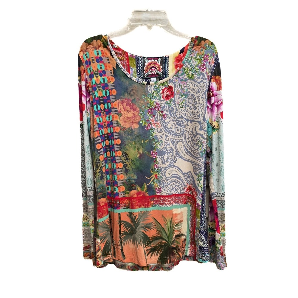 Johnny Was Janie Favorite Top Tee Shirt Womens XS Bamboo Floral Patchwork Cali